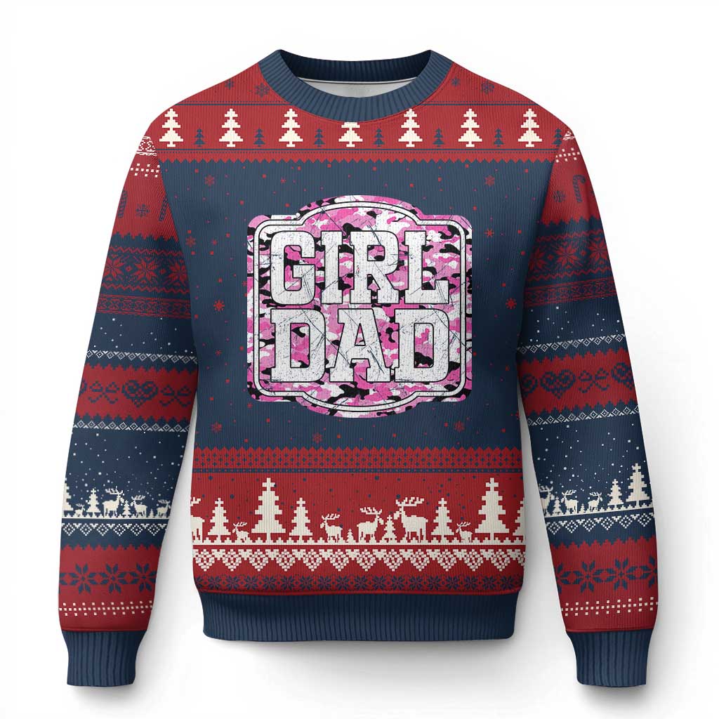 Girl Dad Ugly Christmas Sweater Pink Camo Hunting Daddy Father's Day - Wonder Print Shop