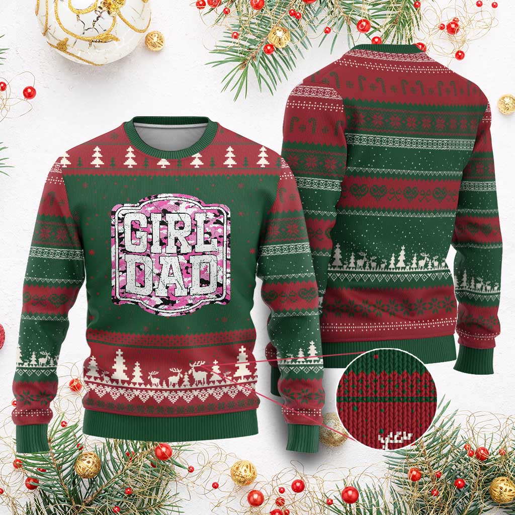 Girl Dad Ugly Christmas Sweater Pink Camo Hunting Daddy Father's Day - Wonder Print Shop