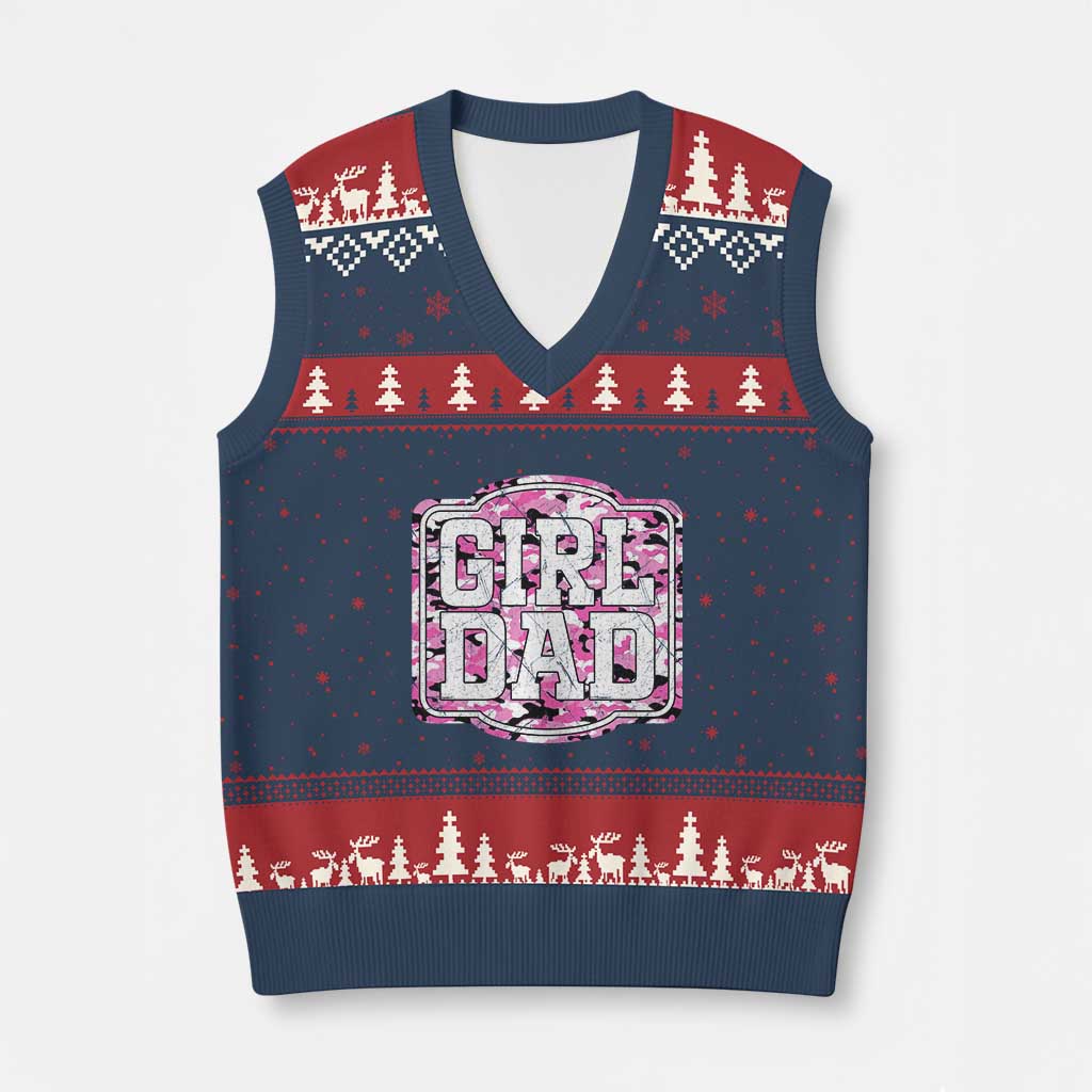 Girl Dad V-Neck Knit Sweater Vest Pink Camo Hunting Daddy Father's Day - Wonder Print Shop