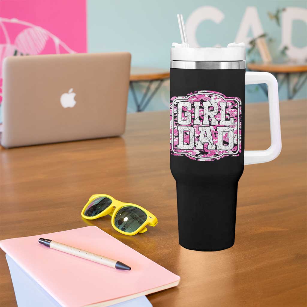 Girl Dad Tumbler With Handle Pink Camo Hunting Daddy Father's Day - Wonder Print Shop