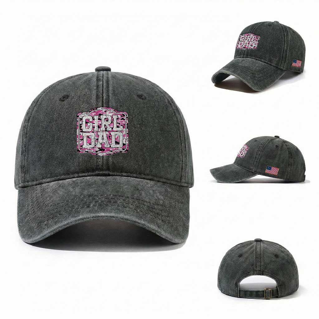 Girl Dad Washed Cotton Baseball Cap Pink Camo Hunting Daddy Father's Day