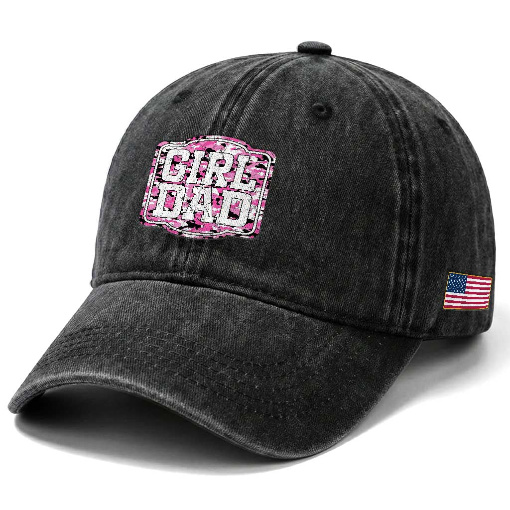 Girl Dad Washed Cotton Baseball Cap Pink Camo Hunting Daddy Father's Day