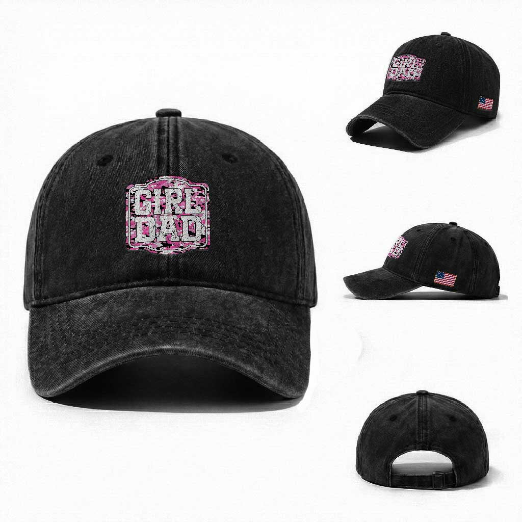 Girl Dad Washed Cotton Baseball Cap Pink Camo Hunting Daddy Father's Day