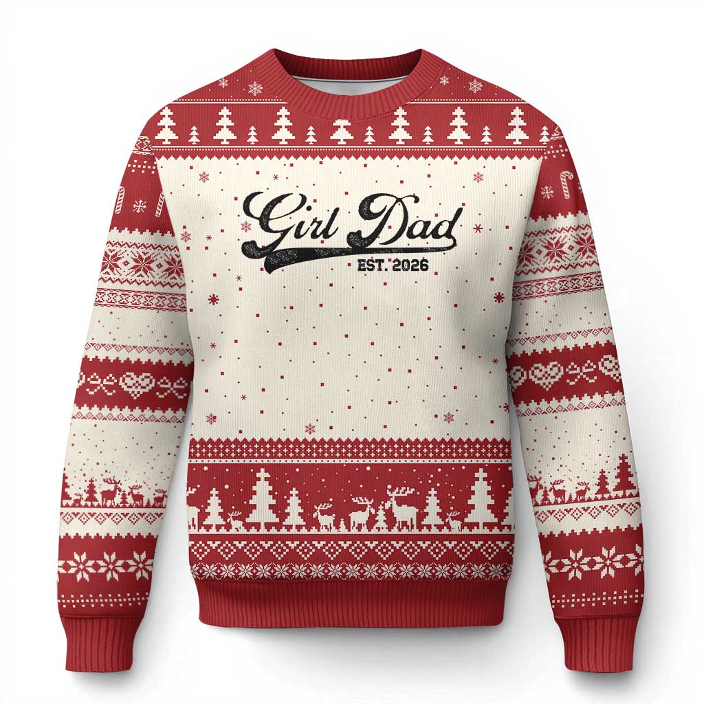 Girl Dad Est 2026 Ugly Christmas Sweater Dad Of Girl 2026 Baby Announcement - Wonder Print Shop