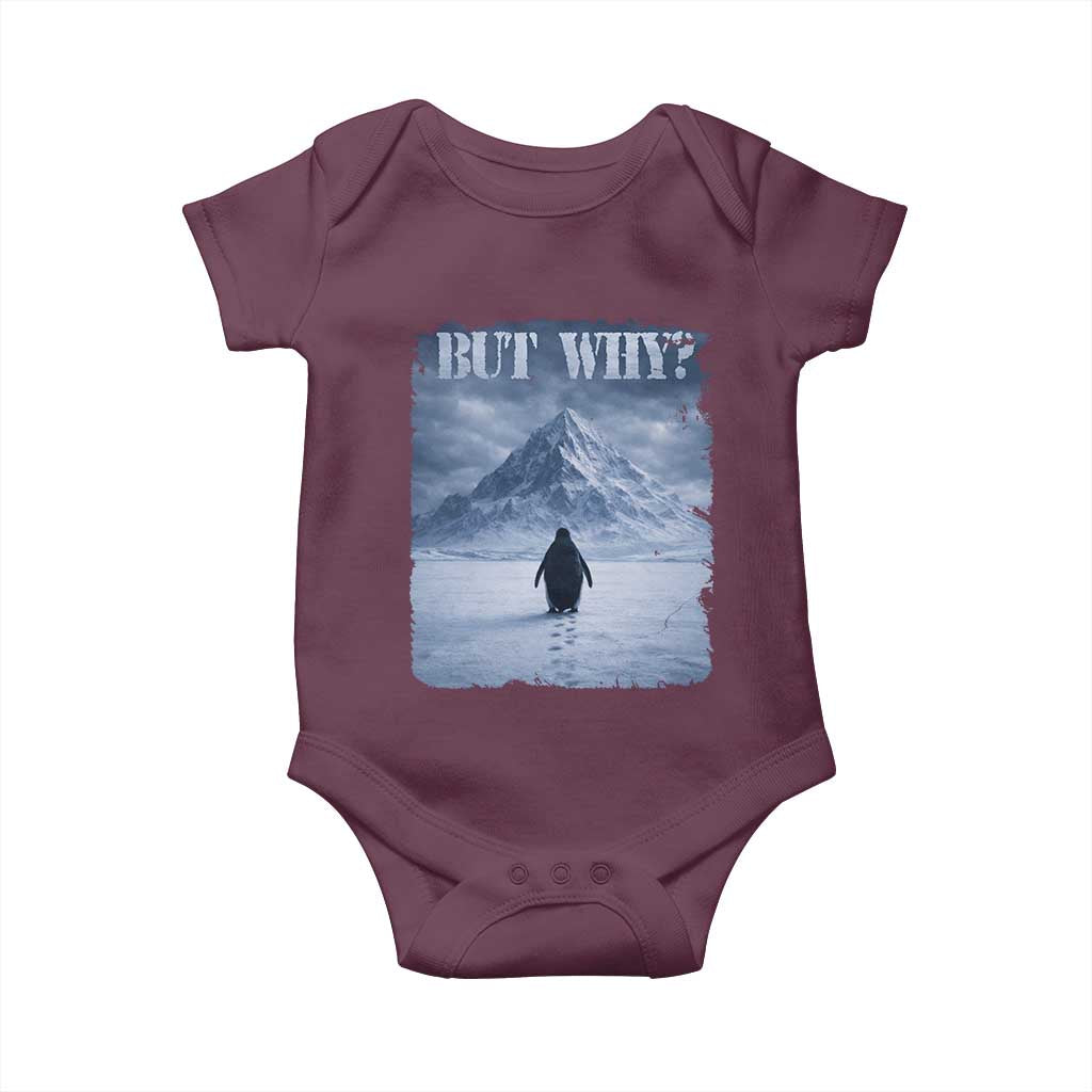 Nihilist Penguin But Why Baby Onesie Snow Mountains Motivational Penguin Meme