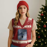 Nihilist Penguin But Why V-Neck Knit Sweater Vest Snow Mountains Motivational Penguin Meme