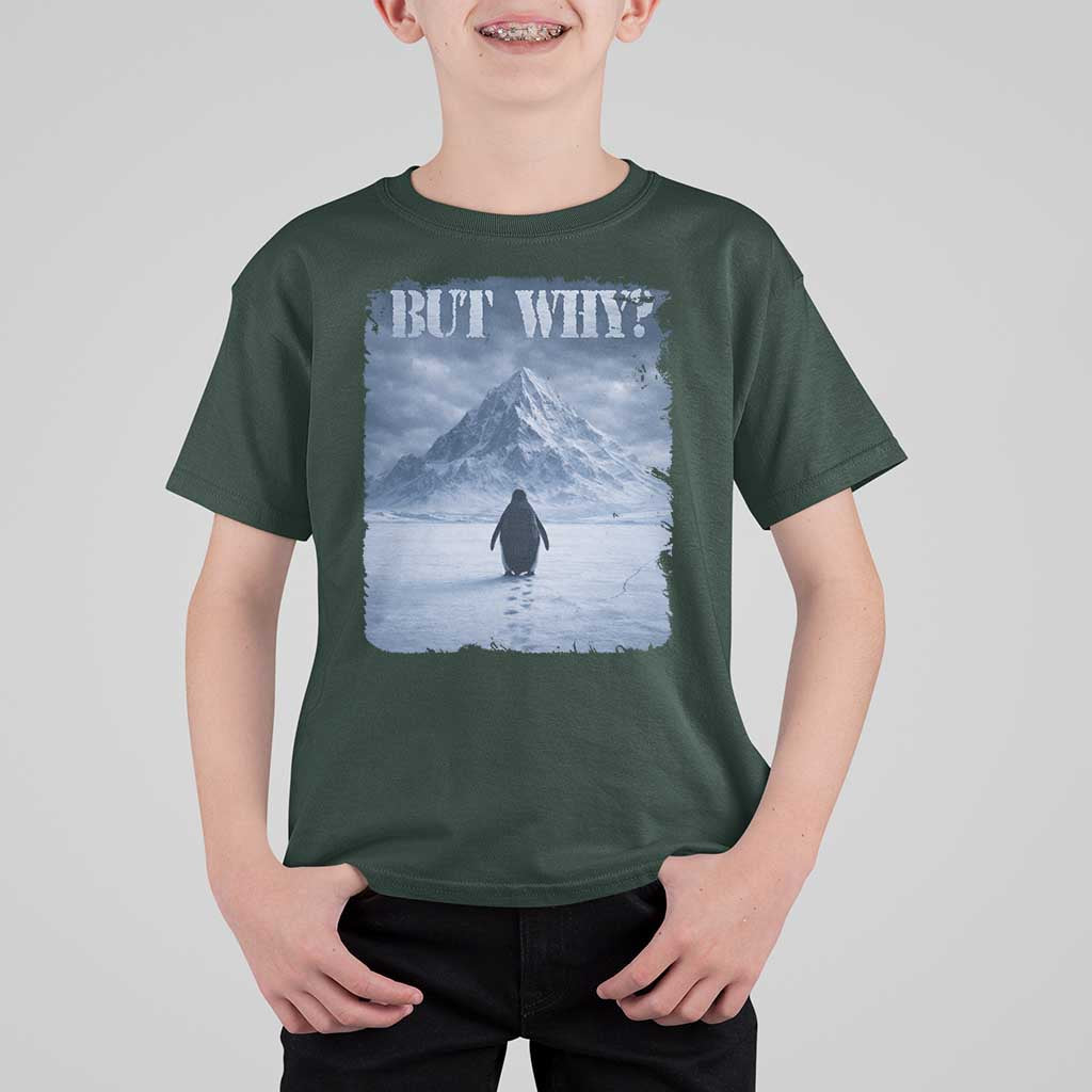 Nihilist Penguin But Why T Shirt For Kid Snow Mountains Motivational Penguin Meme