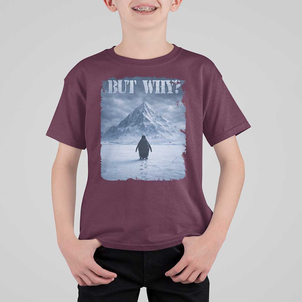 Nihilist Penguin But Why T Shirt For Kid Snow Mountains Motivational Penguin Meme
