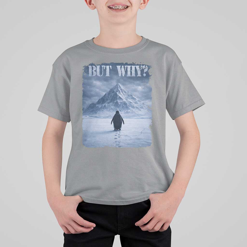 Nihilist Penguin But Why T Shirt For Kid Snow Mountains Motivational Penguin Meme