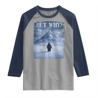 Nihilist Penguin But Why Raglan Shirt Snow Mountains Motivational Penguin Meme