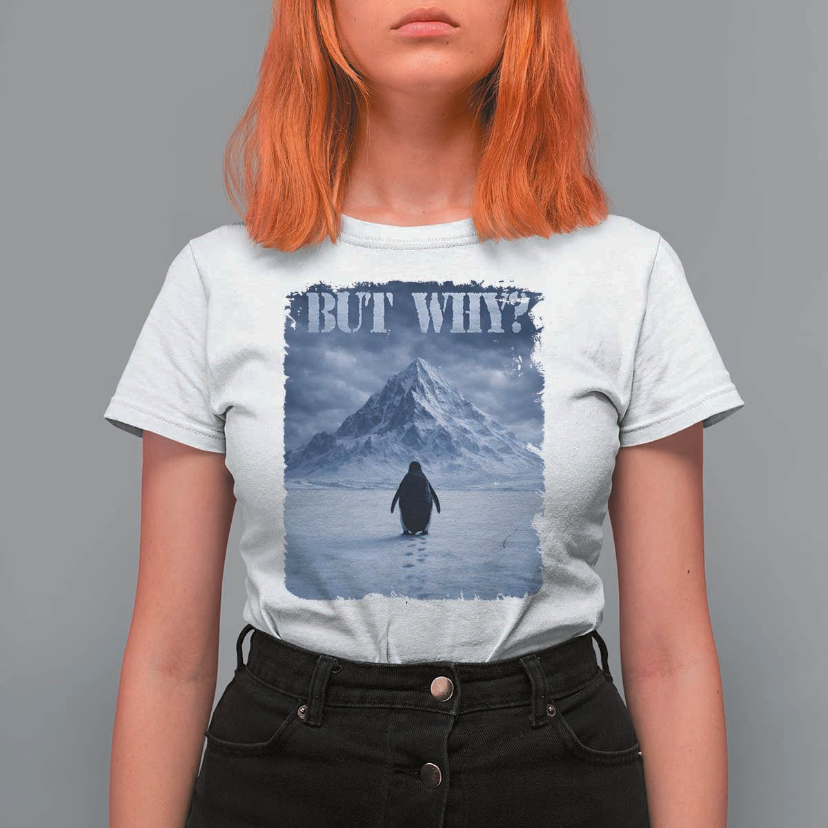 Nihilist Penguin But Why T Shirt For Women Snow Mountains Motivational Penguin Meme