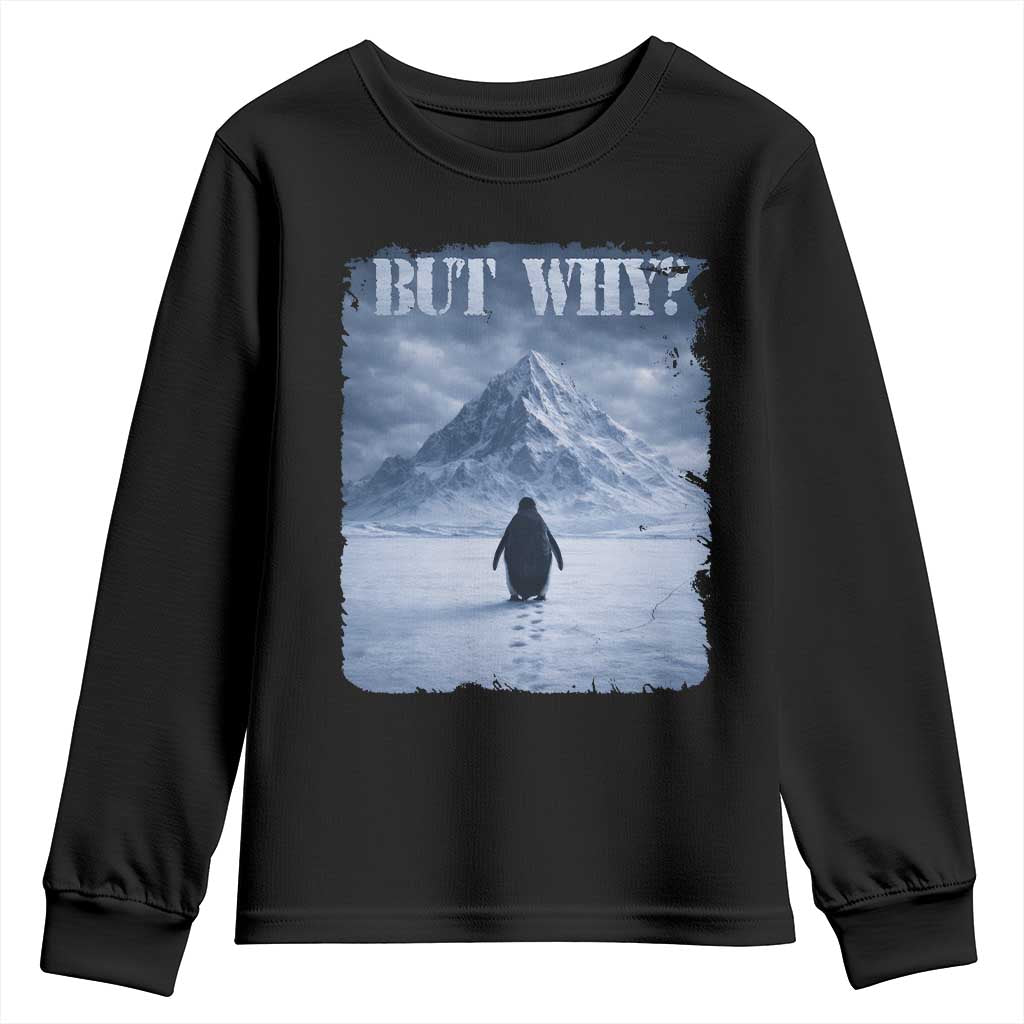Nihilist Penguin But Why Youth Sweatshirt Snow Mountains Motivational Penguin Meme