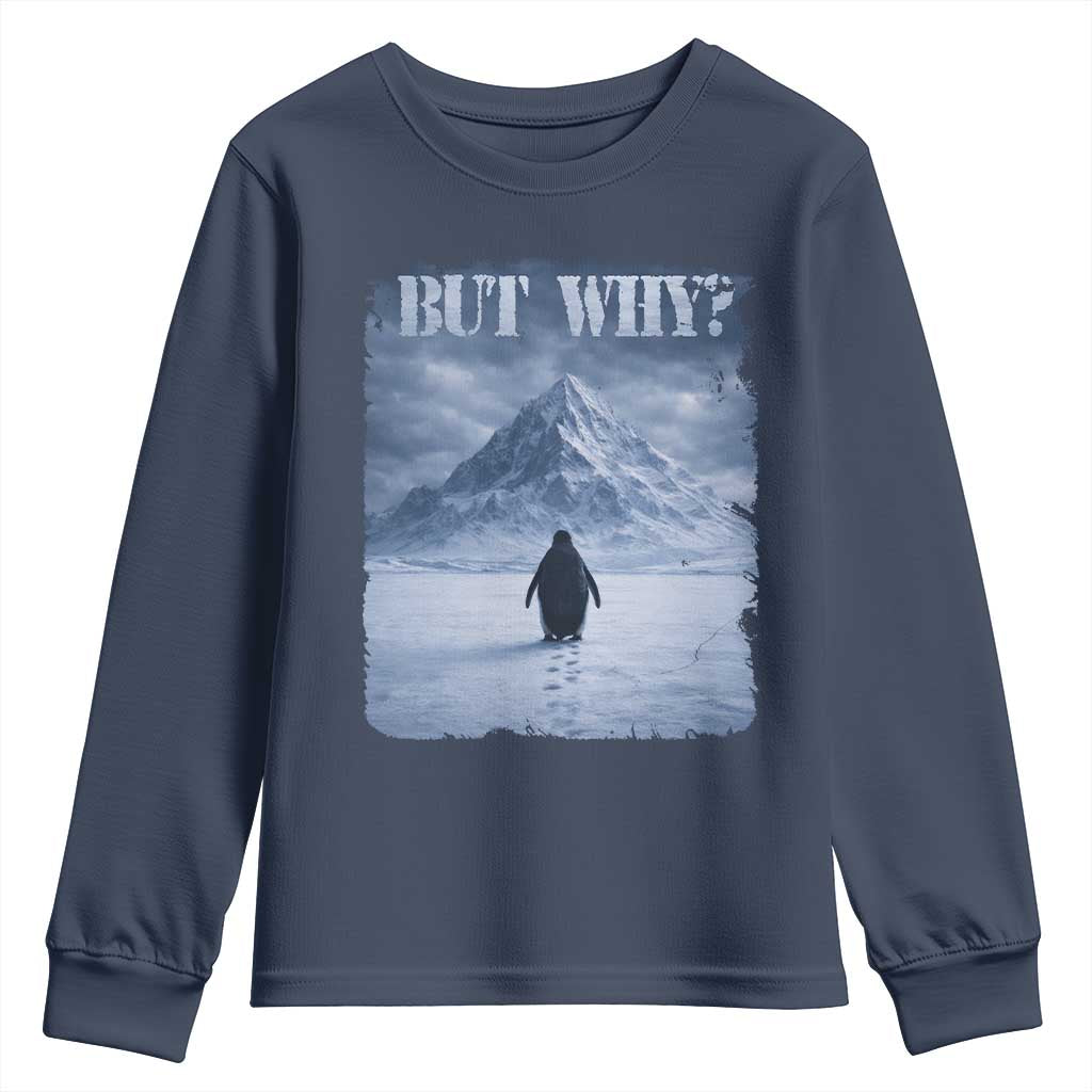 Nihilist Penguin But Why Youth Sweatshirt Snow Mountains Motivational Penguin Meme
