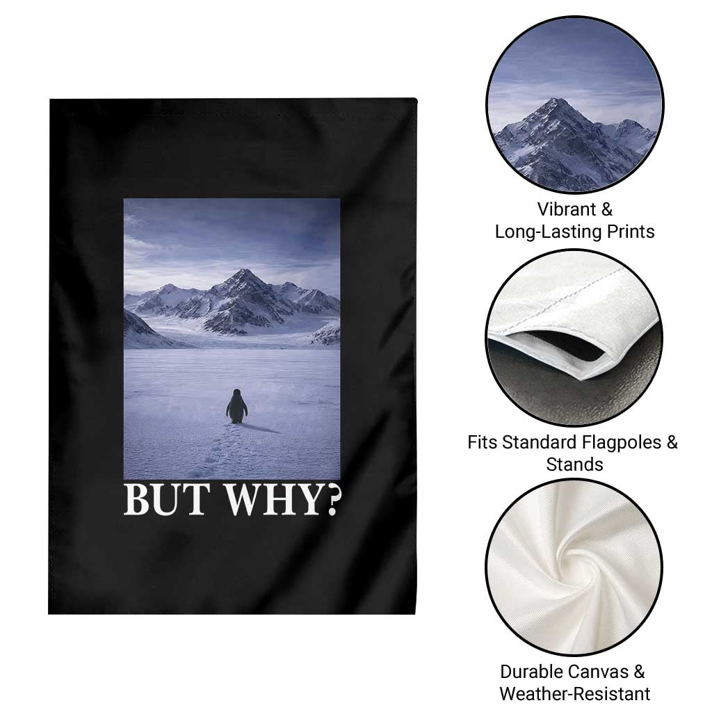 Nihilist Penguin But Why Garden Flag Lone Penguin Walking Toward Mountain Meme