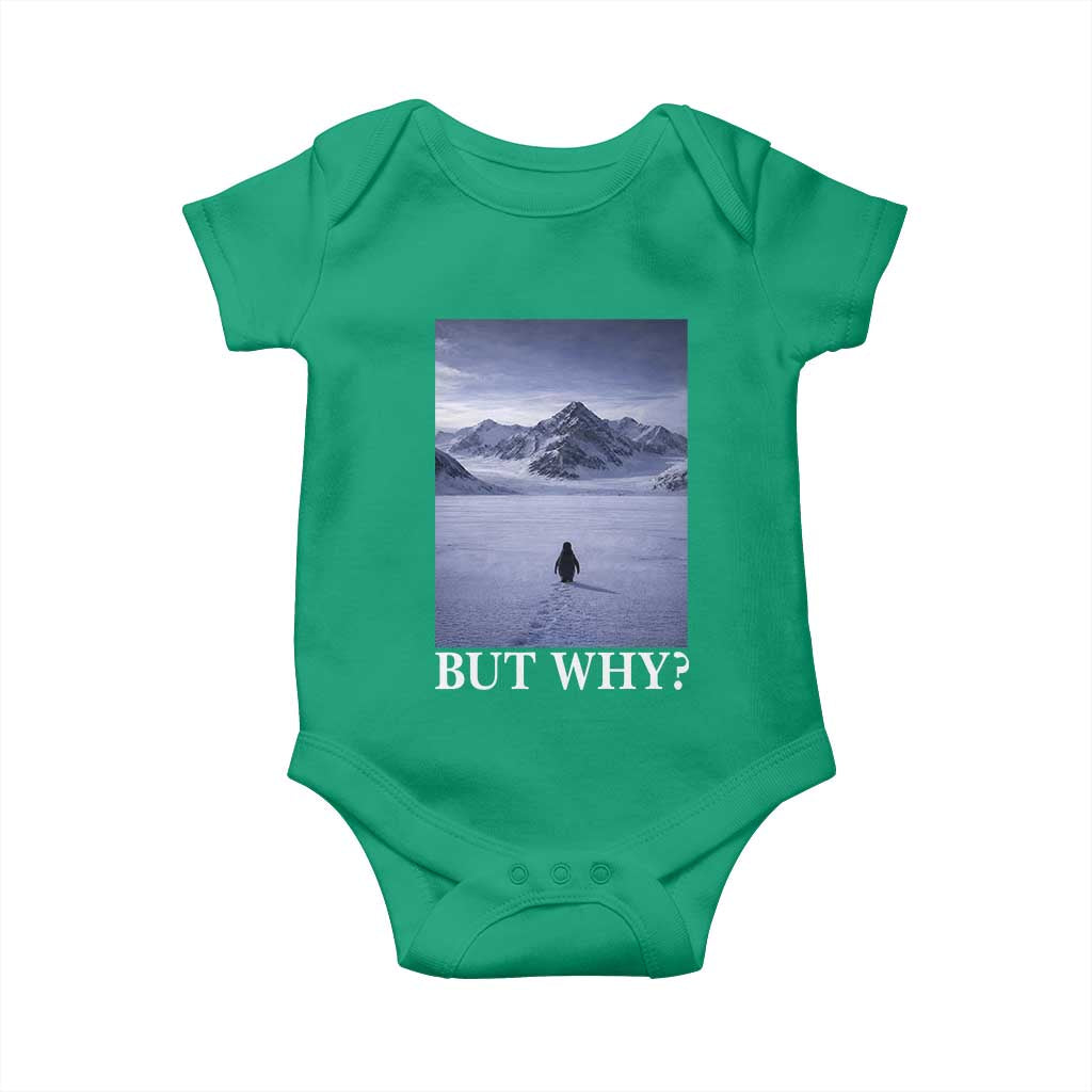 Nihilist Penguin But Why Baby Onesie Lone Penguin Walking Toward Mountain Meme