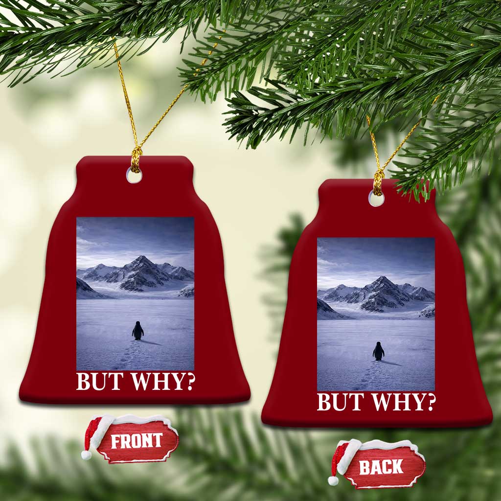 Nihilist Penguin But Why Ceramic Ornament Lone Penguin Walking Toward Mountain Meme