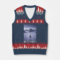 Nihilist Penguin But Why V-Neck Knit Sweater Vest Lone Penguin Walking Toward Mountain Meme