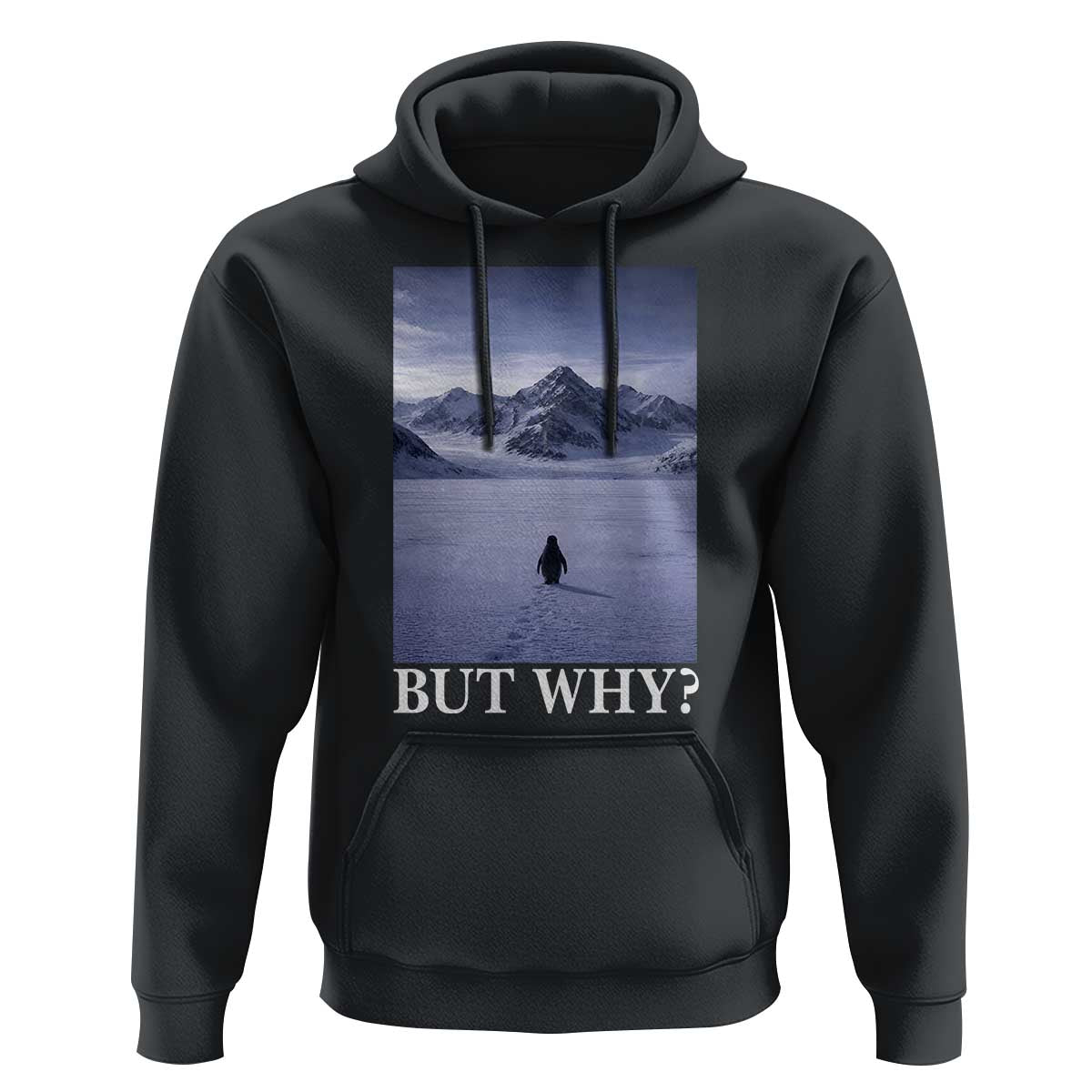 Nihilist Penguin But Why Hoodie Lone Penguin Walking Toward Mountain Meme