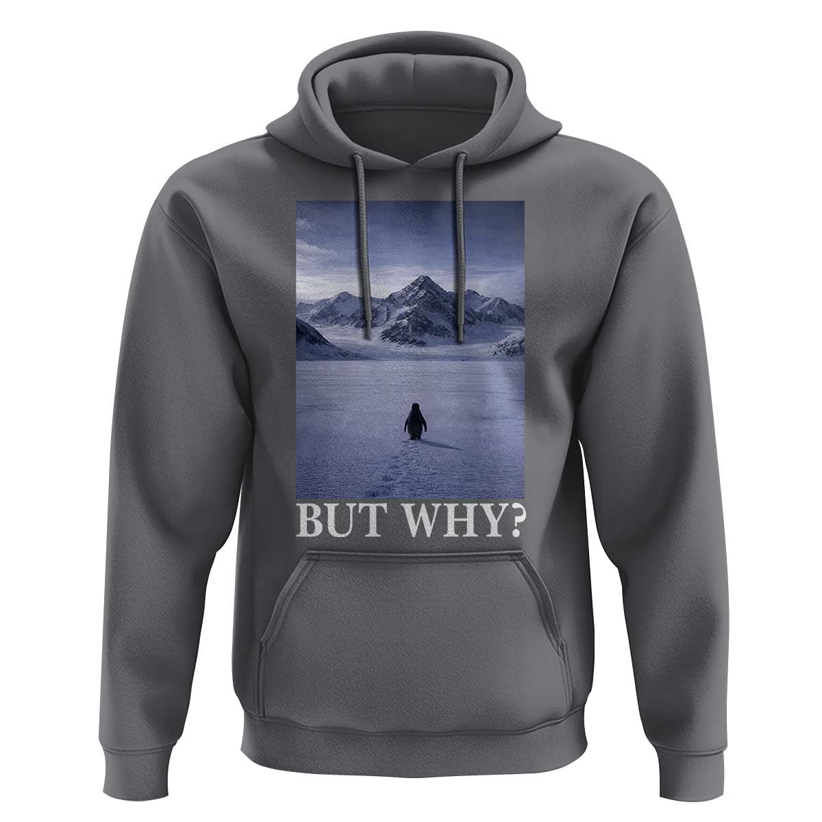 Nihilist Penguin But Why Hoodie Lone Penguin Walking Toward Mountain Meme