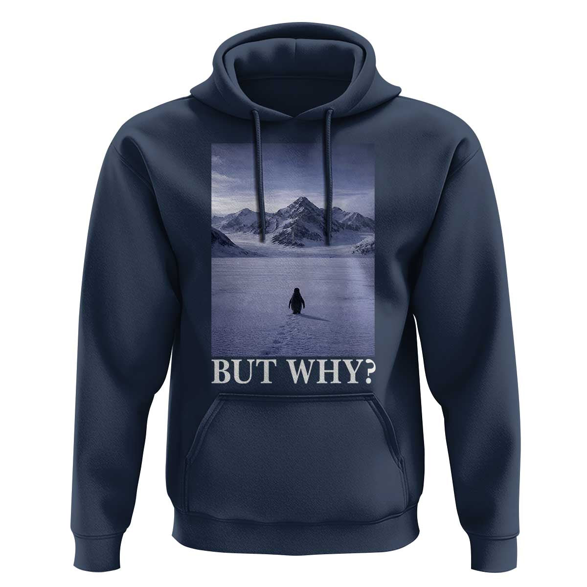 Nihilist Penguin But Why Hoodie Lone Penguin Walking Toward Mountain Meme