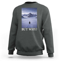 Nihilist Penguin But Why Sweatshirt Lone Penguin Walking Toward Mountain Meme