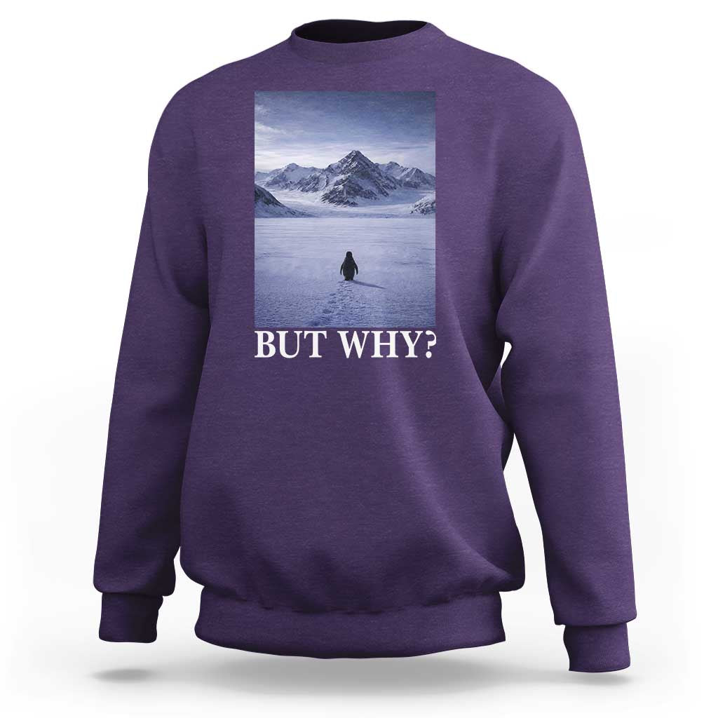Nihilist Penguin But Why Sweatshirt Lone Penguin Walking Toward Mountain Meme