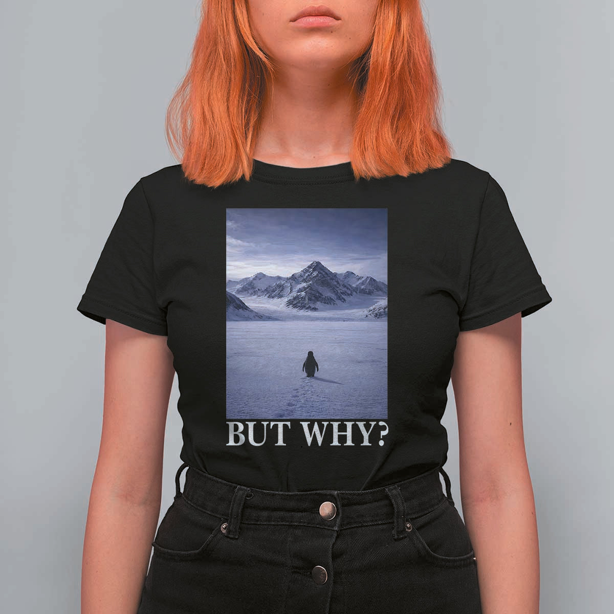 Nihilist Penguin But Why T Shirt For Women Lone Penguin Walking Toward Mountain Meme