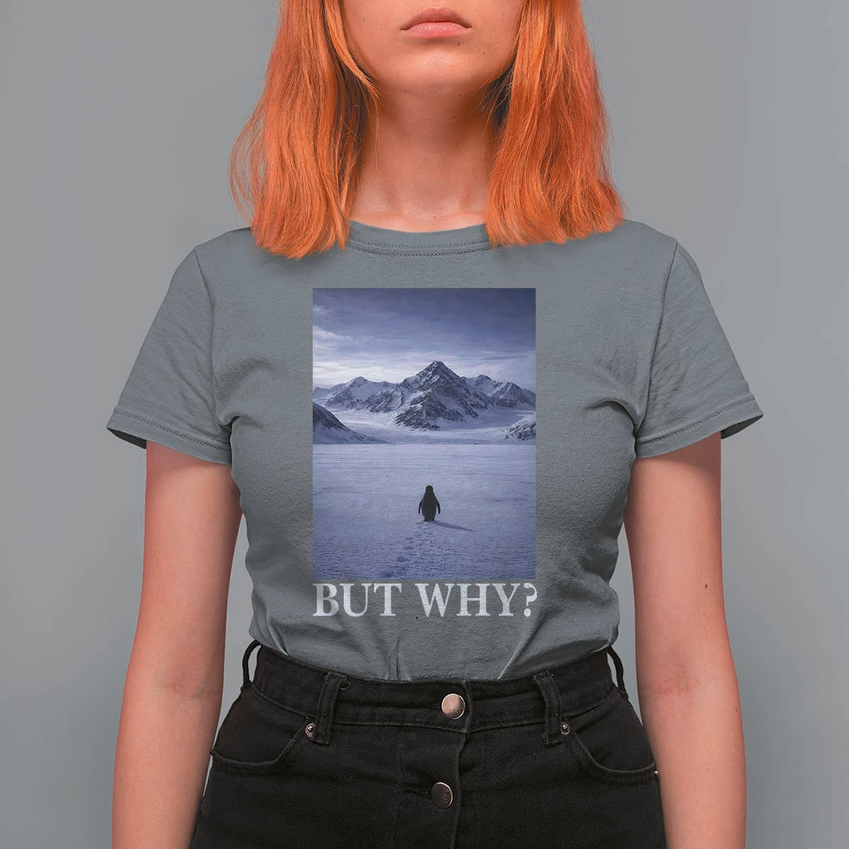 Nihilist Penguin But Why T Shirt For Women Lone Penguin Walking Toward Mountain Meme