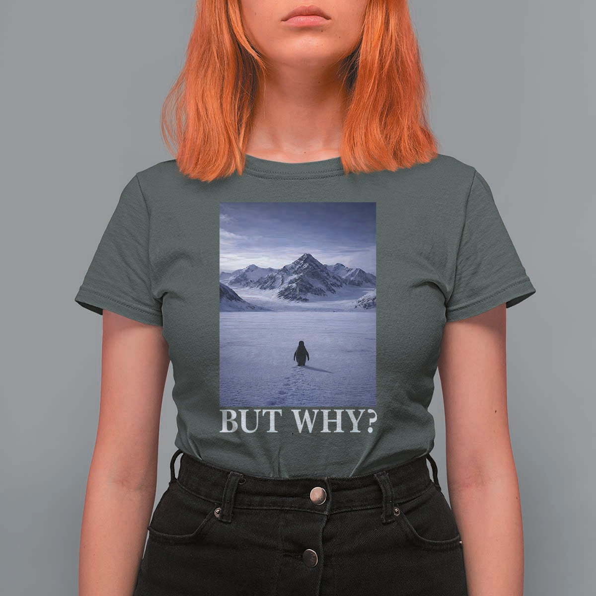 Nihilist Penguin But Why T Shirt For Women Lone Penguin Walking Toward Mountain Meme