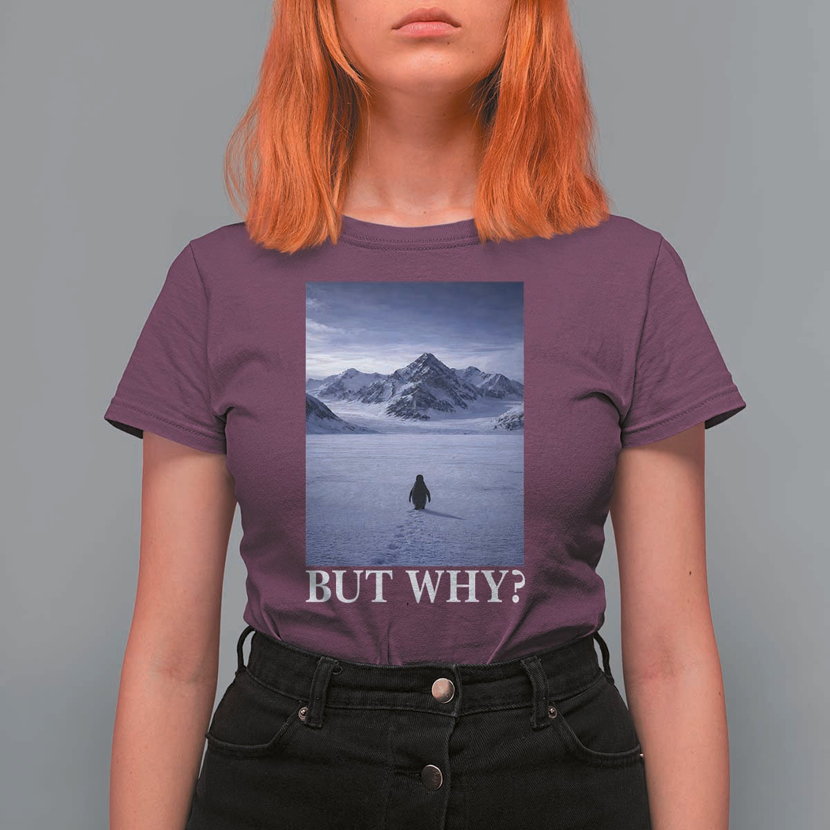 Nihilist Penguin But Why T Shirt For Women Lone Penguin Walking Toward Mountain Meme
