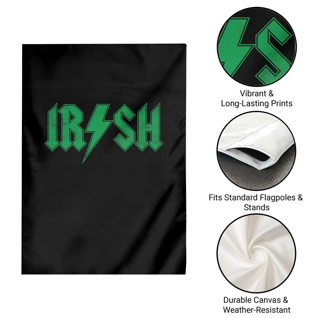 Funny Irish Rocker St Patrickss Day Lightning Bolt Rock and Roll Garden Flag