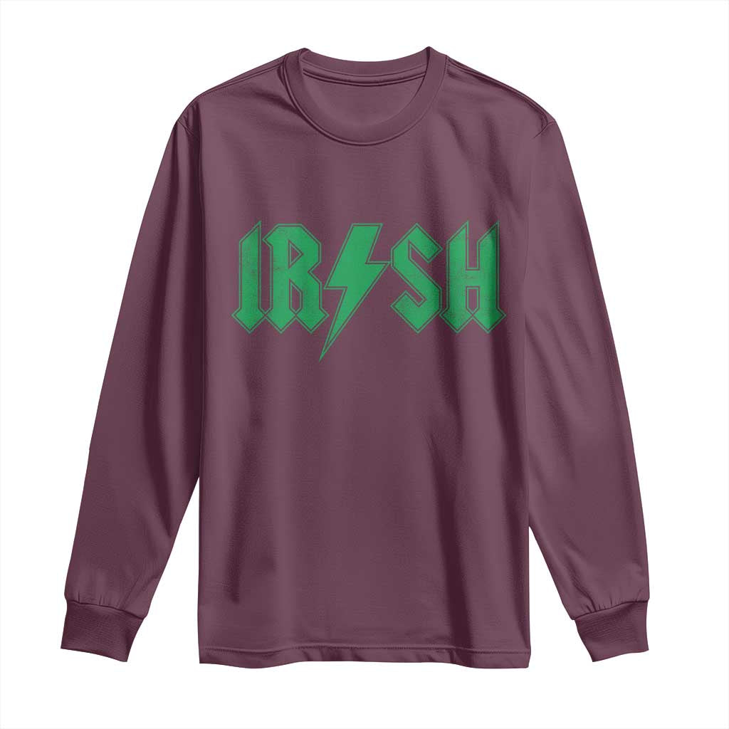 Funny Irish Rocker St Patrickss Day Lightning Bolt Rock and Roll Long Sleeve Shirt