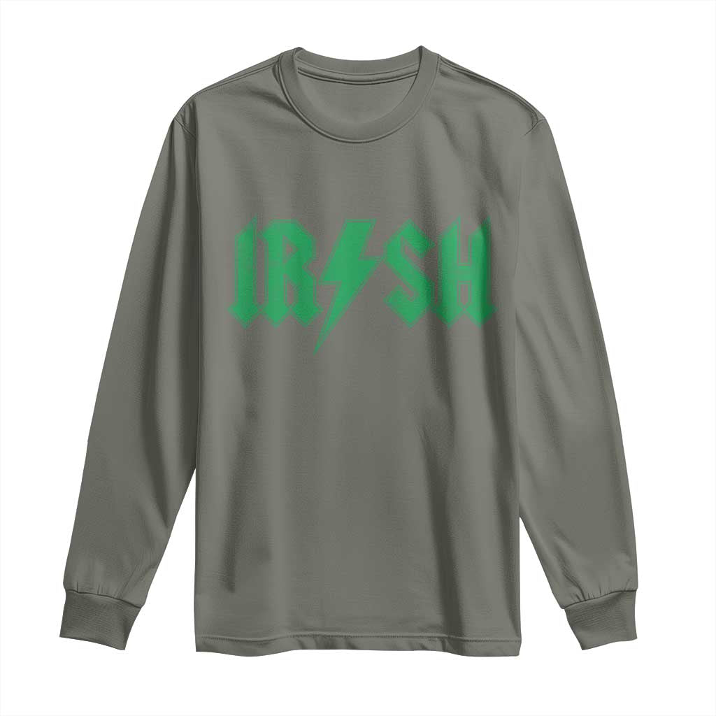 Funny Irish Rocker St Patrickss Day Lightning Bolt Rock and Roll Long Sleeve Shirt