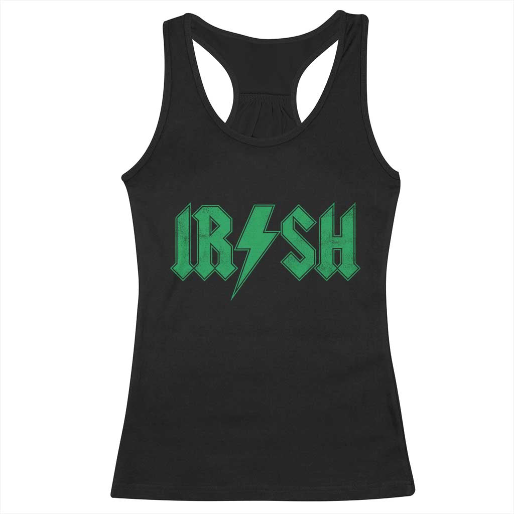 Funny Irish Rocker St Patrickss Day Lightning Bolt Rock and Roll Racerback Tank Top