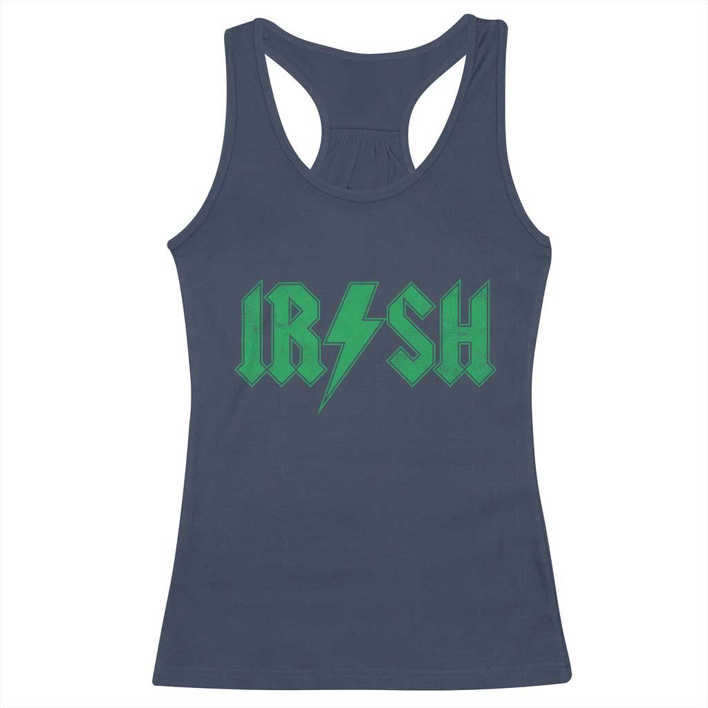 Funny Irish Rocker St Patrickss Day Lightning Bolt Rock and Roll Racerback Tank Top