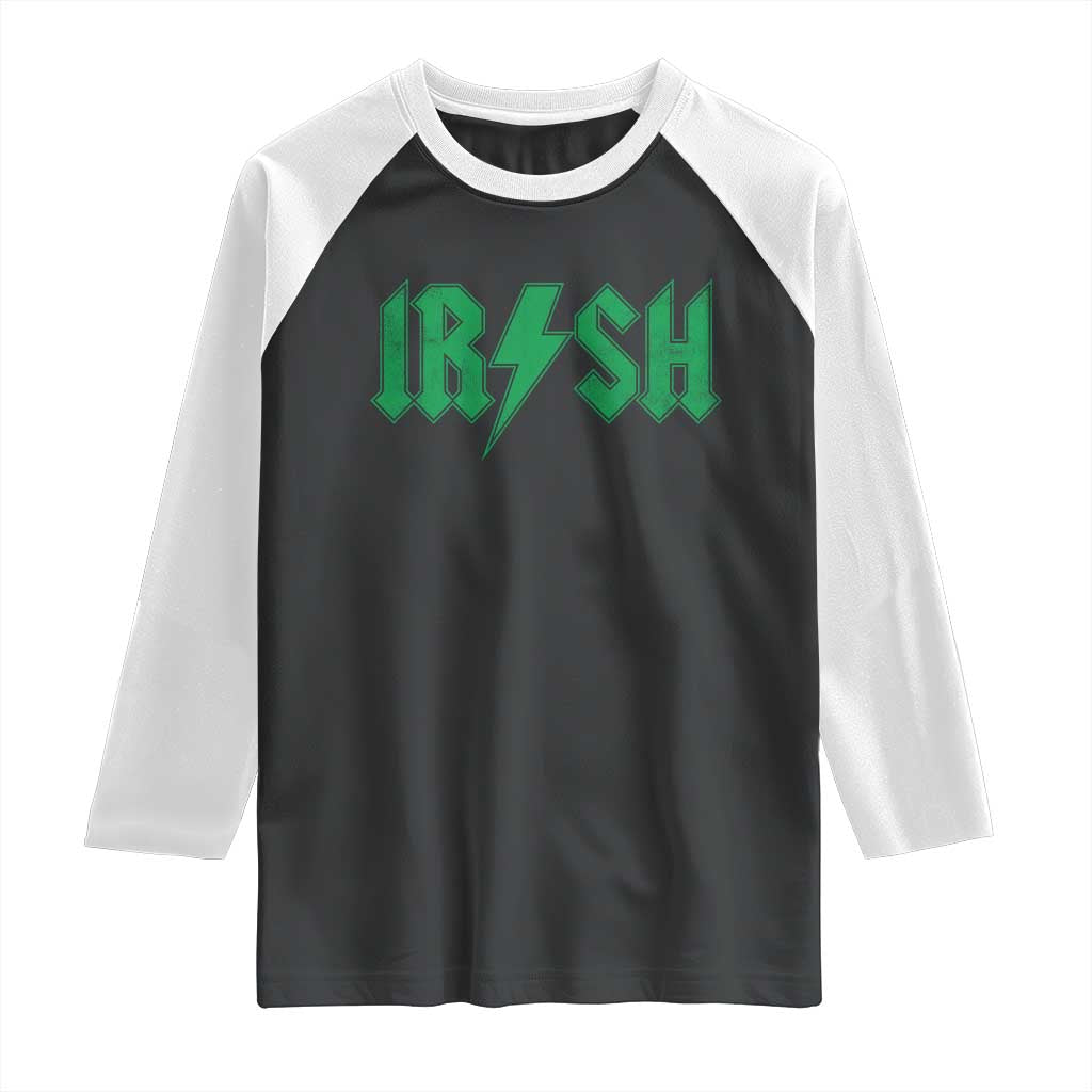 Funny Irish Rocker St Patrickss Day Lightning Bolt Rock and Roll Raglan Shirt