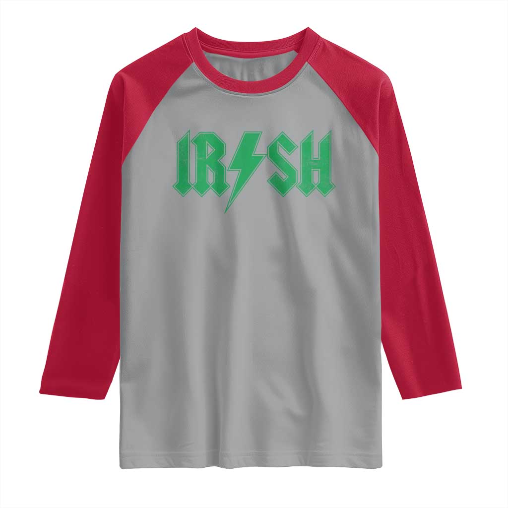 Funny Irish Rocker St Patrickss Day Lightning Bolt Rock and Roll Raglan Shirt