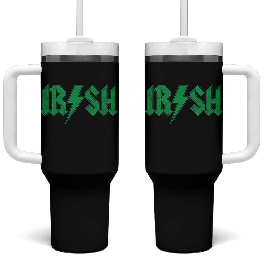 Funny Irish Rocker St Patrickss Day Lightning Bolt Rock and Roll Tumbler With Handle