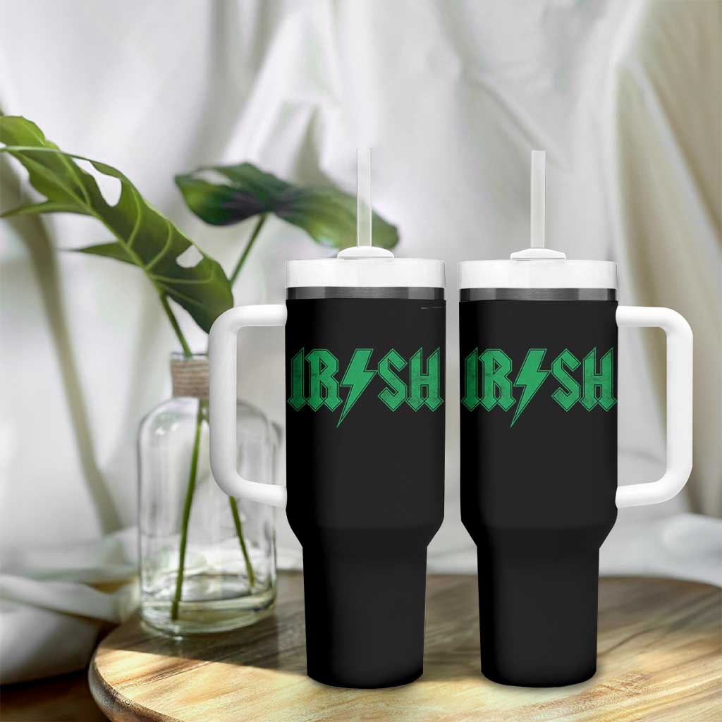 Funny Irish Rocker St Patrickss Day Lightning Bolt Rock and Roll Tumbler With Handle