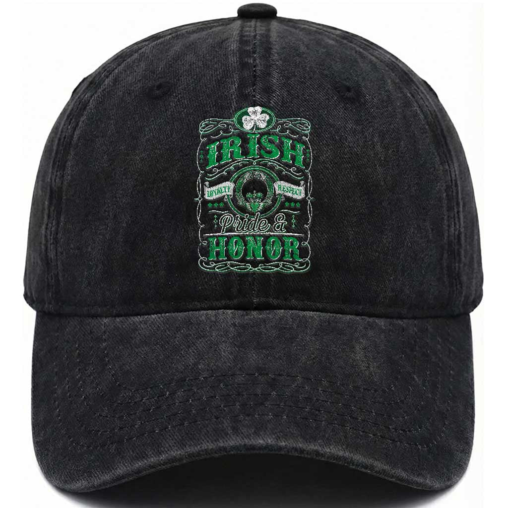 Vintage Irish Pride And Honor St Patricks Day Washed Cotton Baseball Cap