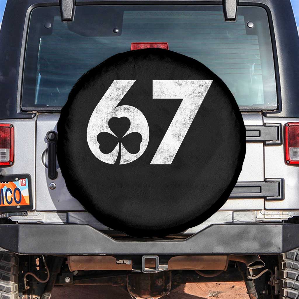 Funny St Patricks Day 67 Six Seven Vintage Shamrock Spare Tire Cover