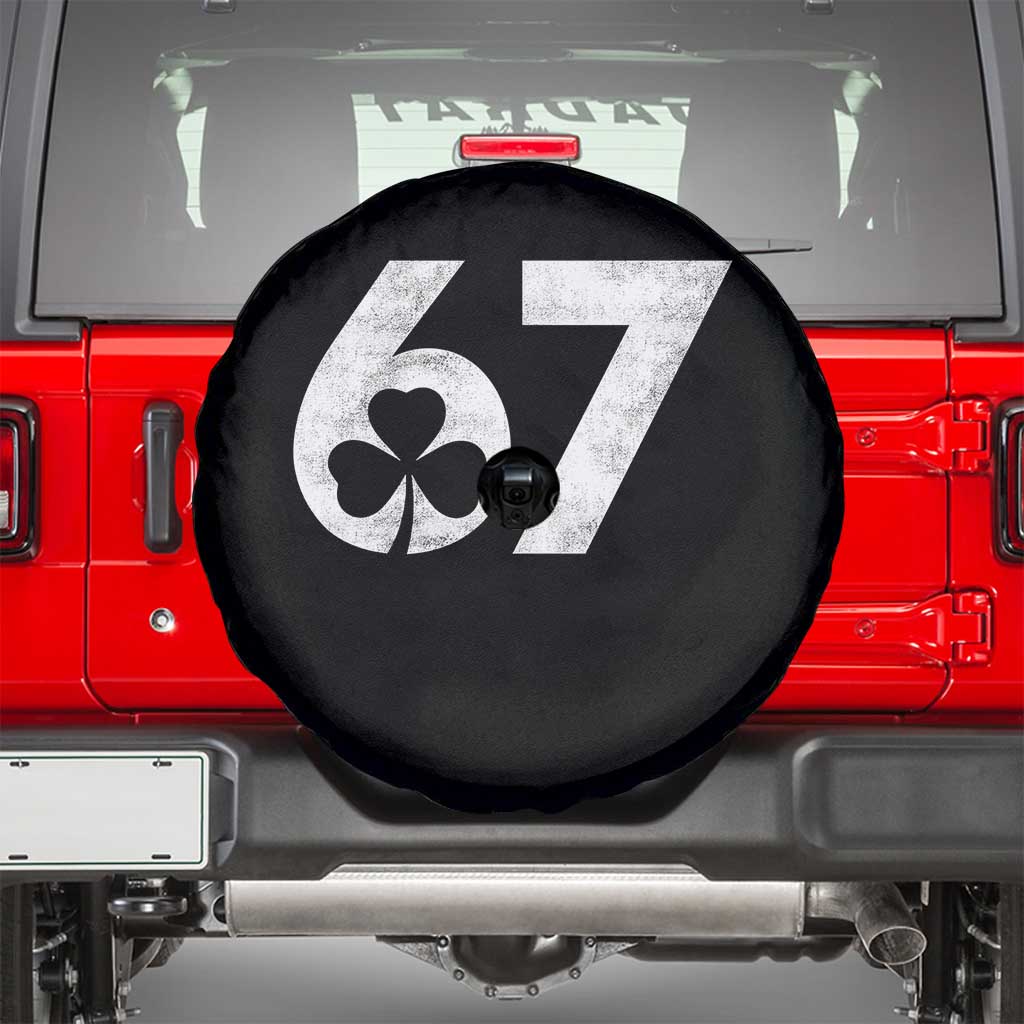 Funny St Patricks Day 67 Six Seven Vintage Shamrock Spare Tire Cover