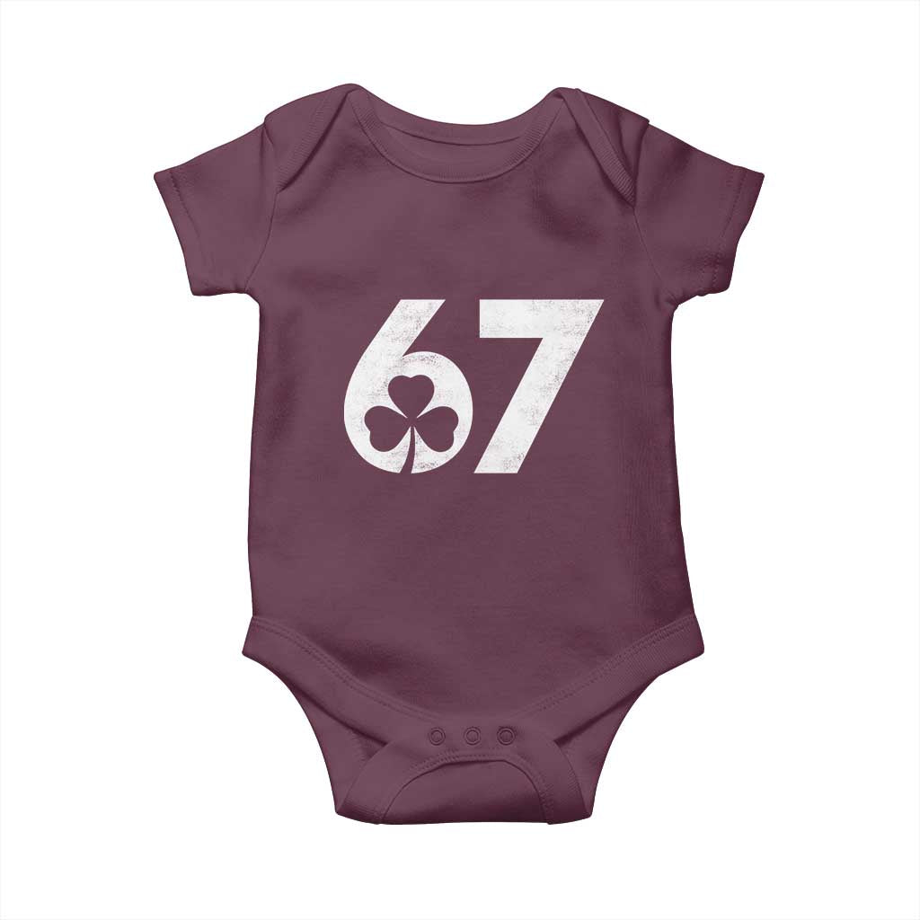 Funny St Patricks Day 67 Six Seven Vintage Shamrock Baby Onesie