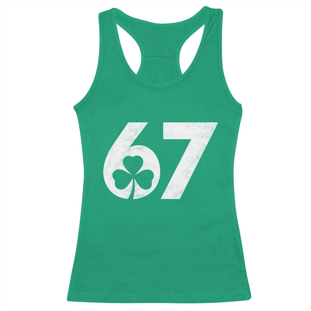 Funny St Patricks Day 67 Six Seven Vintage Shamrock Racerback Tank Top