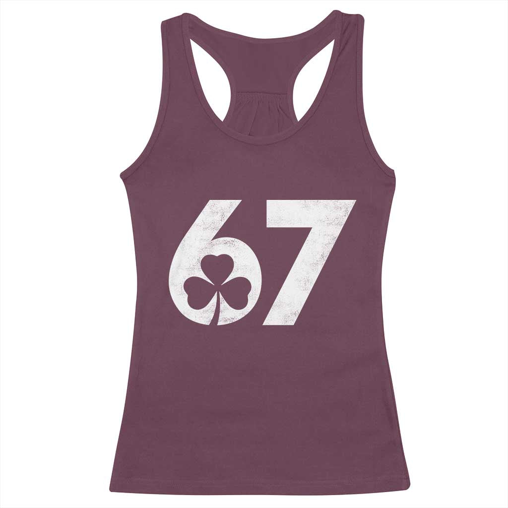 Funny St Patricks Day 67 Six Seven Vintage Shamrock Racerback Tank Top