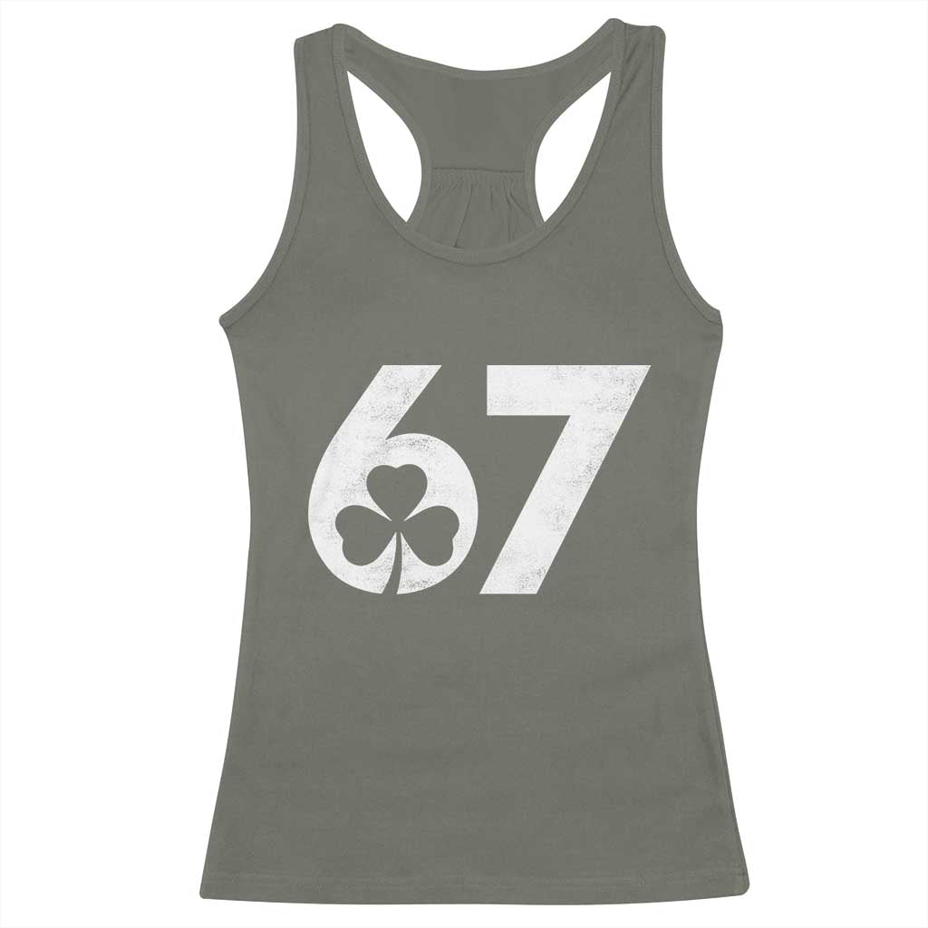 Funny St Patricks Day 67 Six Seven Vintage Shamrock Racerback Tank Top