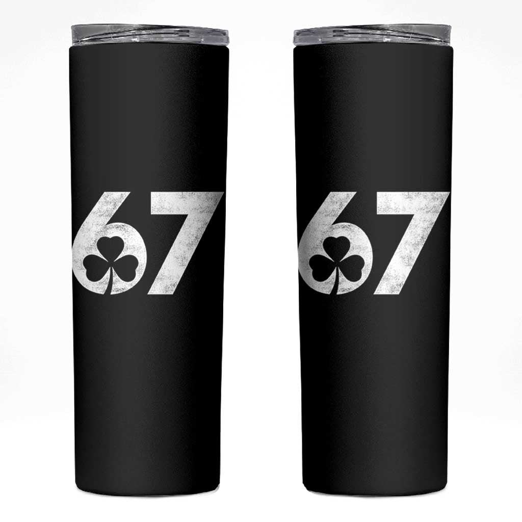 Funny St Patricks Day 67 Six Seven Vintage Shamrock Skinny Tumbler
