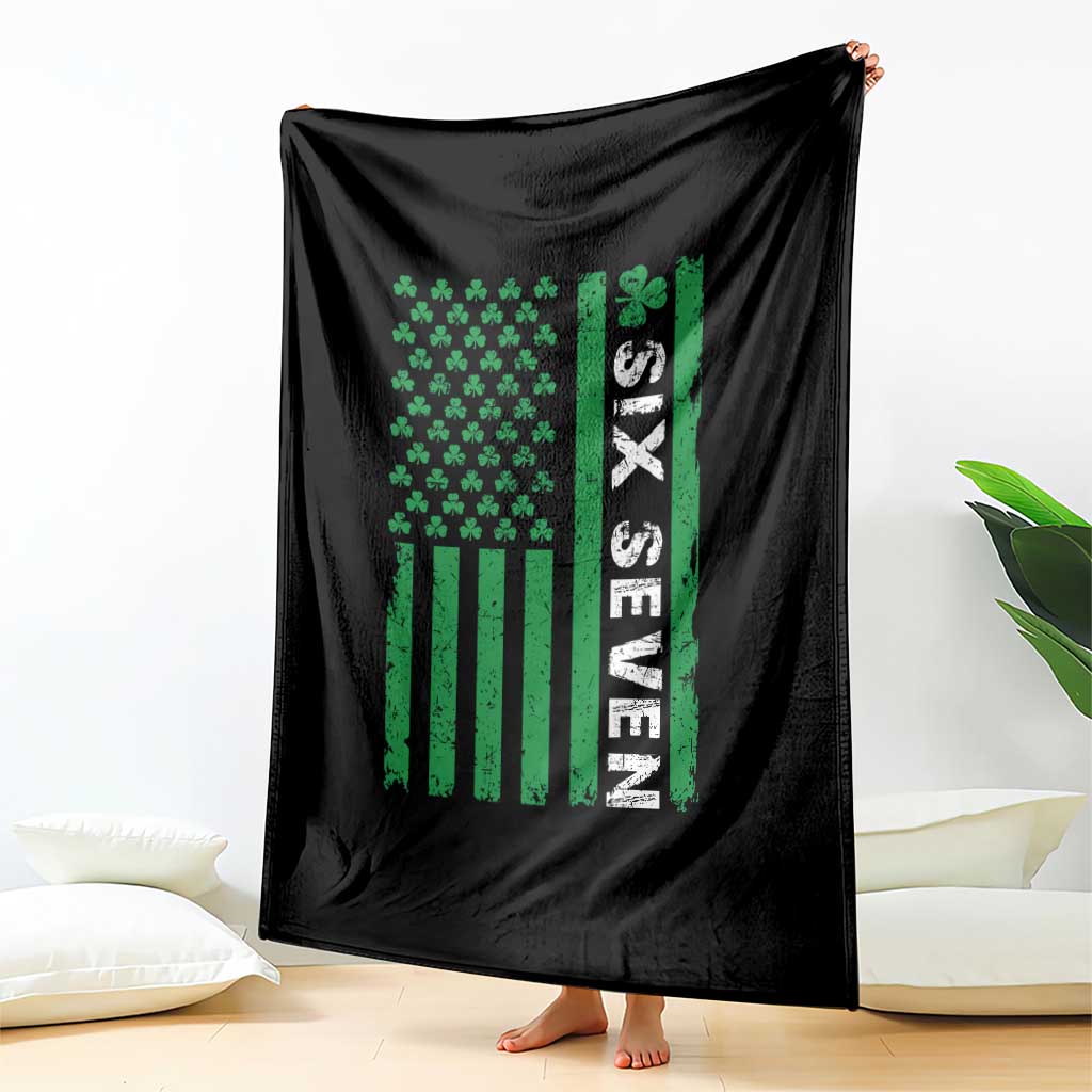 Six Seven 67 St Patricks Day Shamrock Vintage American Flag Throw Blanket