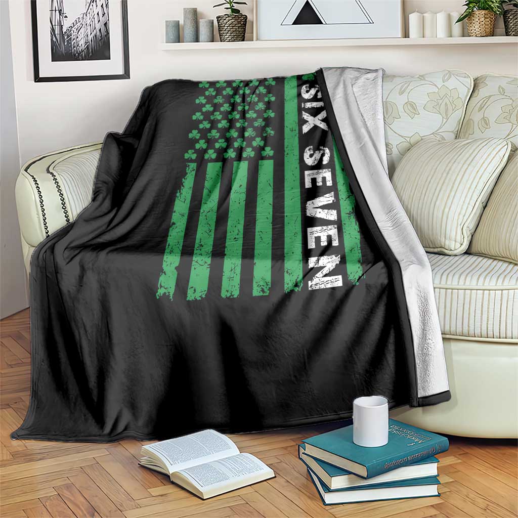 Six Seven 67 St Patricks Day Shamrock Vintage American Flag Throw Blanket