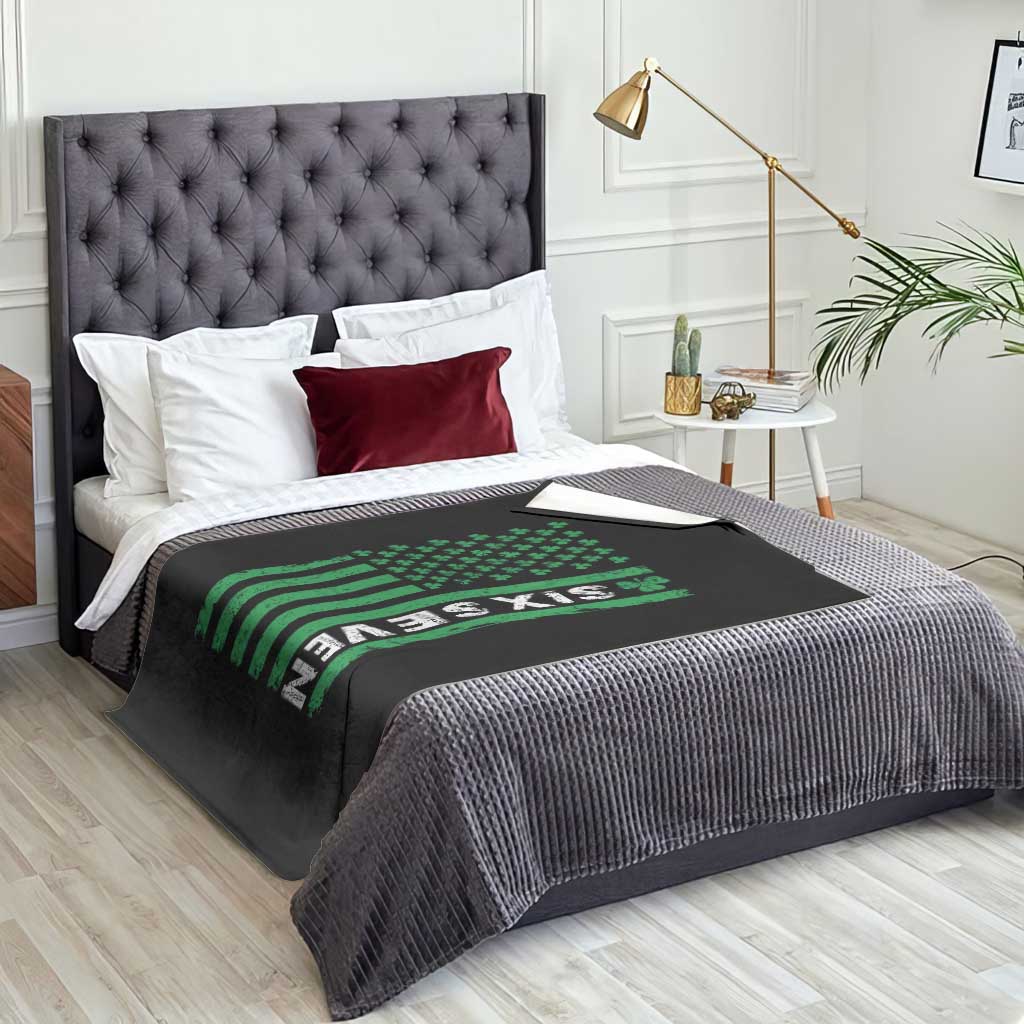 Six Seven 67 St Patricks Day Shamrock Vintage American Flag Throw Blanket